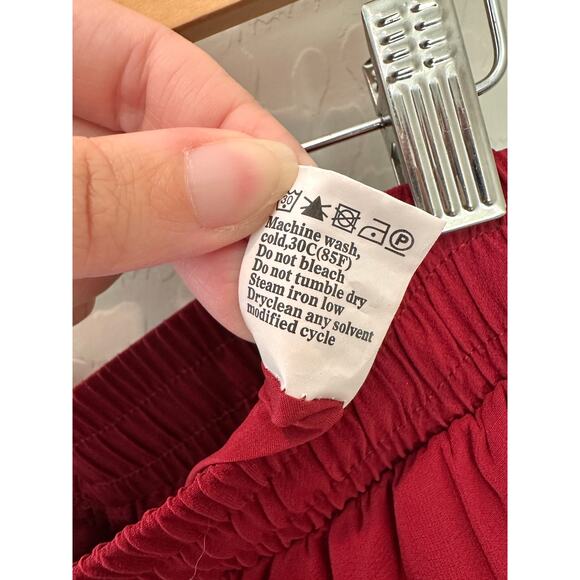 Tiered Drawstring Boho Peasant Maxi Skirt Deep Red Burgundy | Large - Picture 6 of 6